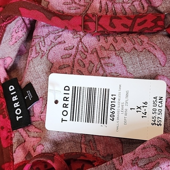 Torrid - Challis Braided Sleeveless Tank in Leaves​​​​​​ - Picture 7 of 13